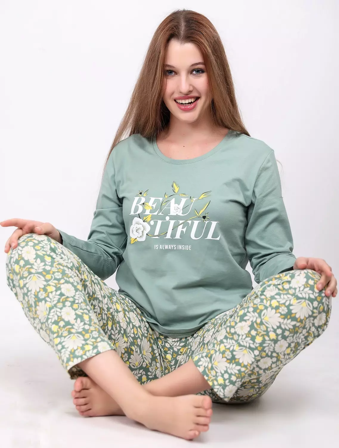 S104 Lotus Flower long sleeves pajama set image