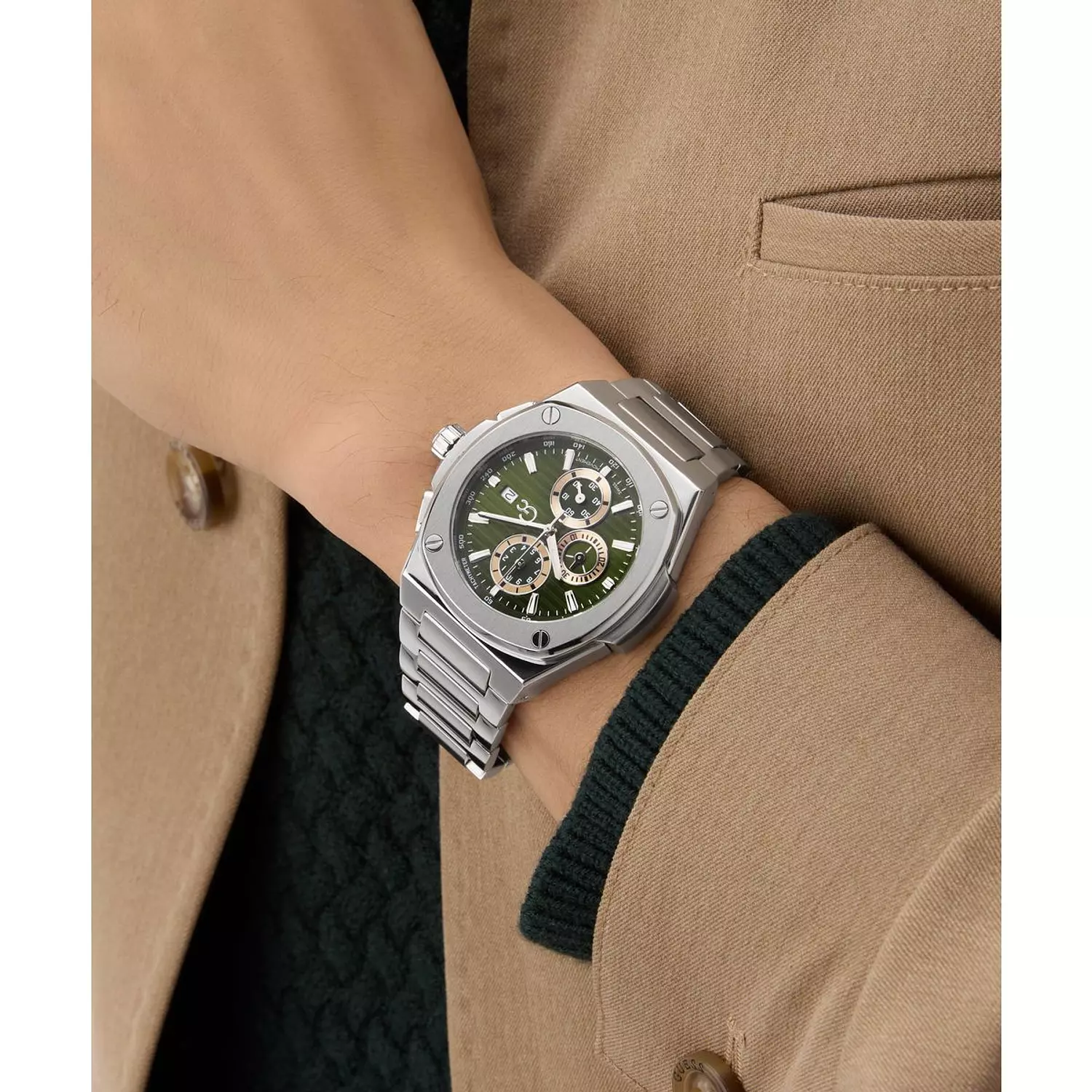 Gc Coussin Shape Chrono Metal Men Watch Silver Stainless Steel Bracelet 7