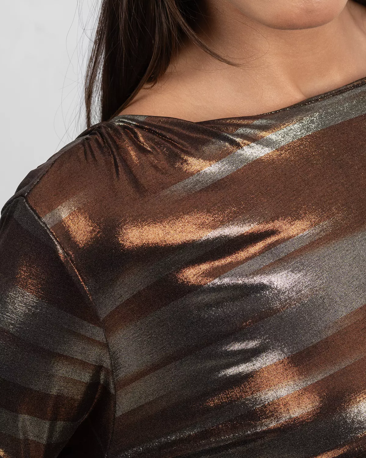 Lamé Jersey Two-Tone Brown Midi Dress 6