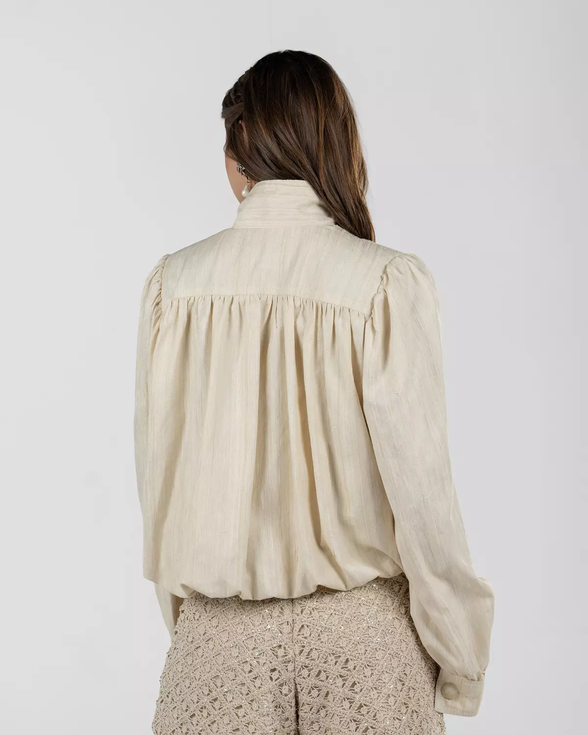 Refined Off-White Silk Jacquard Turtleneck Top 3