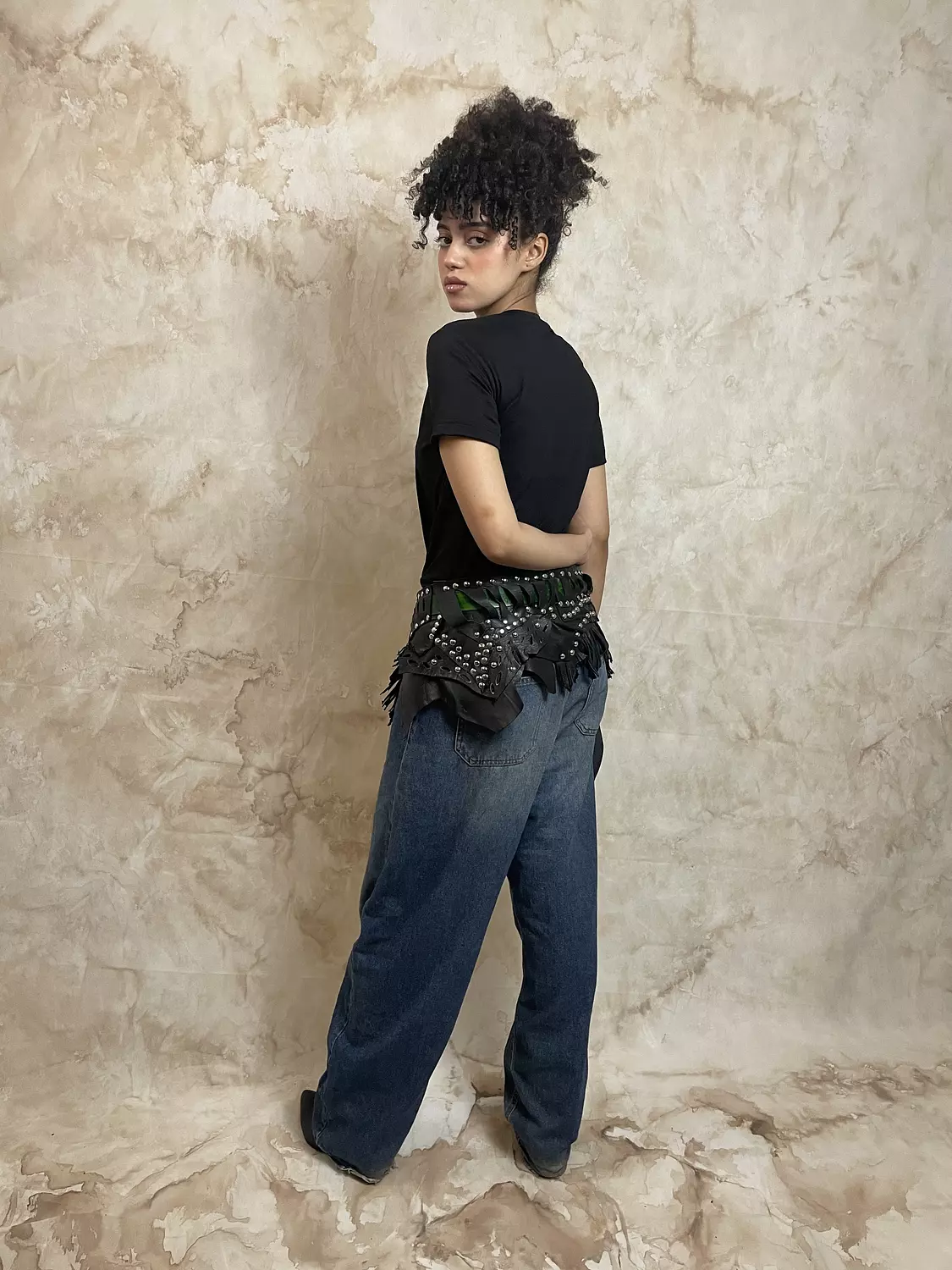 Black Genuine Leather Statement Belt 2