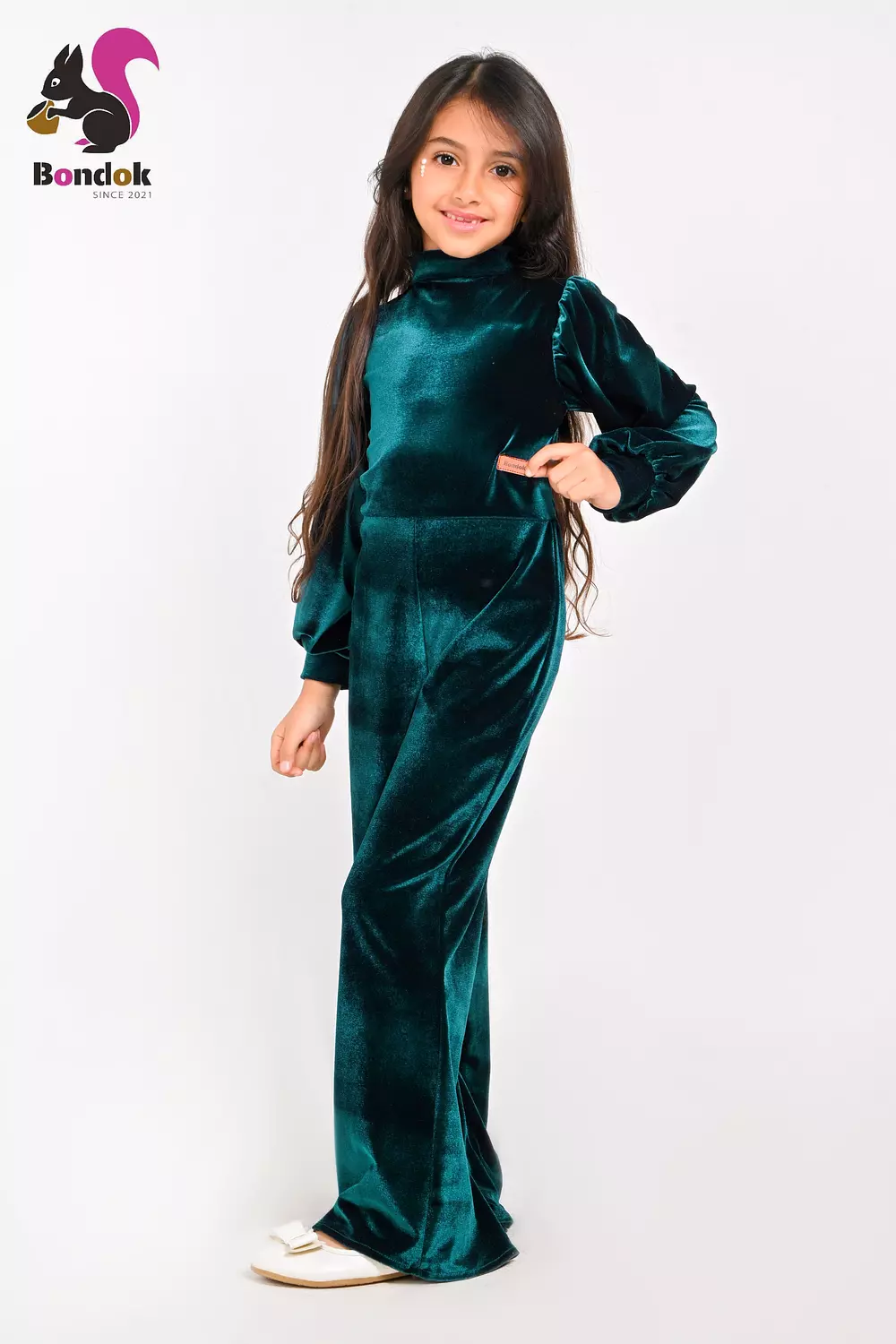 Girls Velvet Jumpsuit, Long Sleeve Wide Leg 14