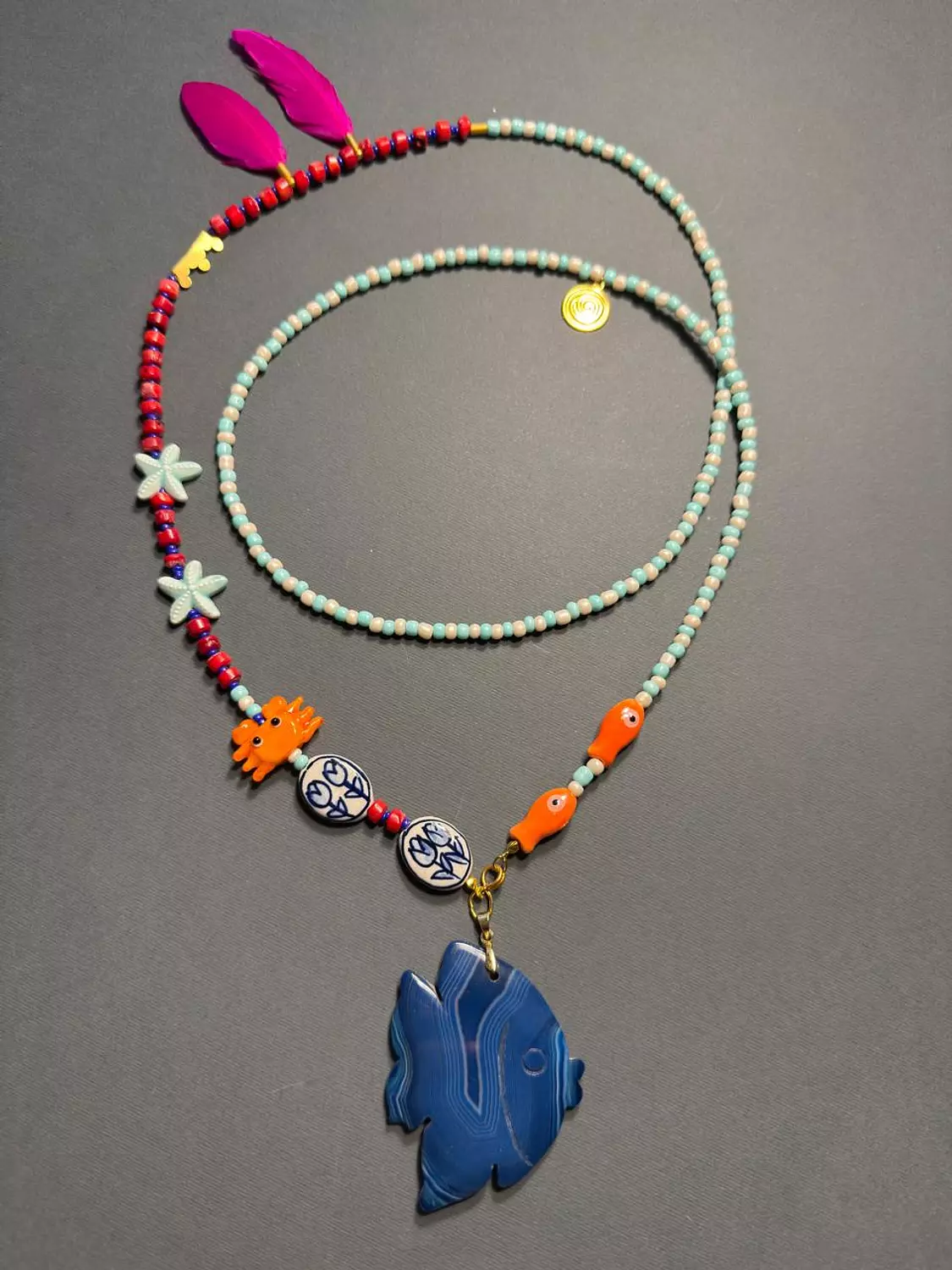Long blue Fish necklace 5