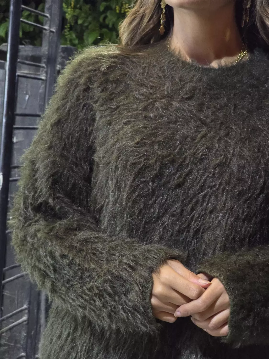 Olive Fuzzy Fur Pullover  2