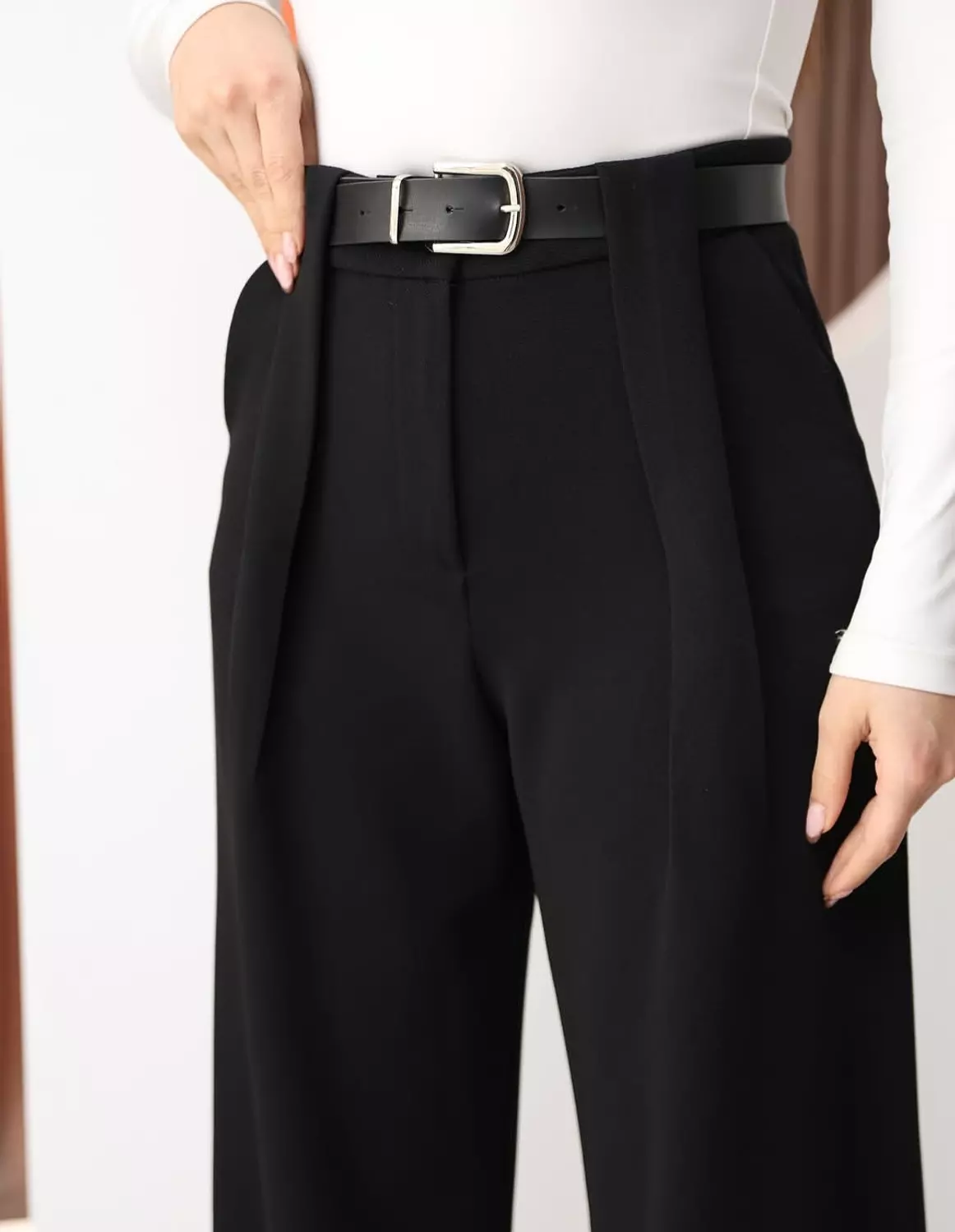 Black formal pants with belt image