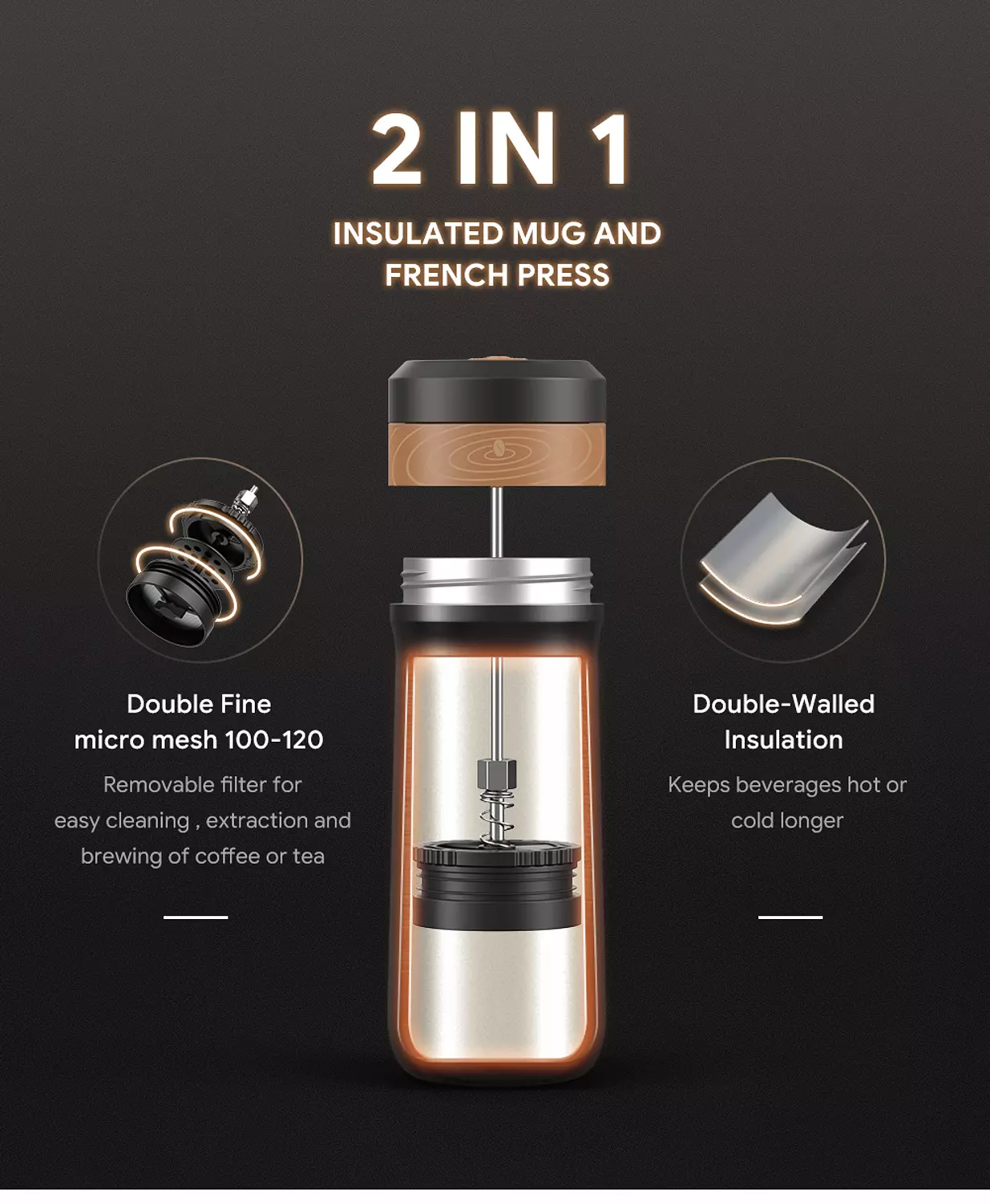 iCafilas Travel Stainless Steel Isolated French Press Coffee Mug 4