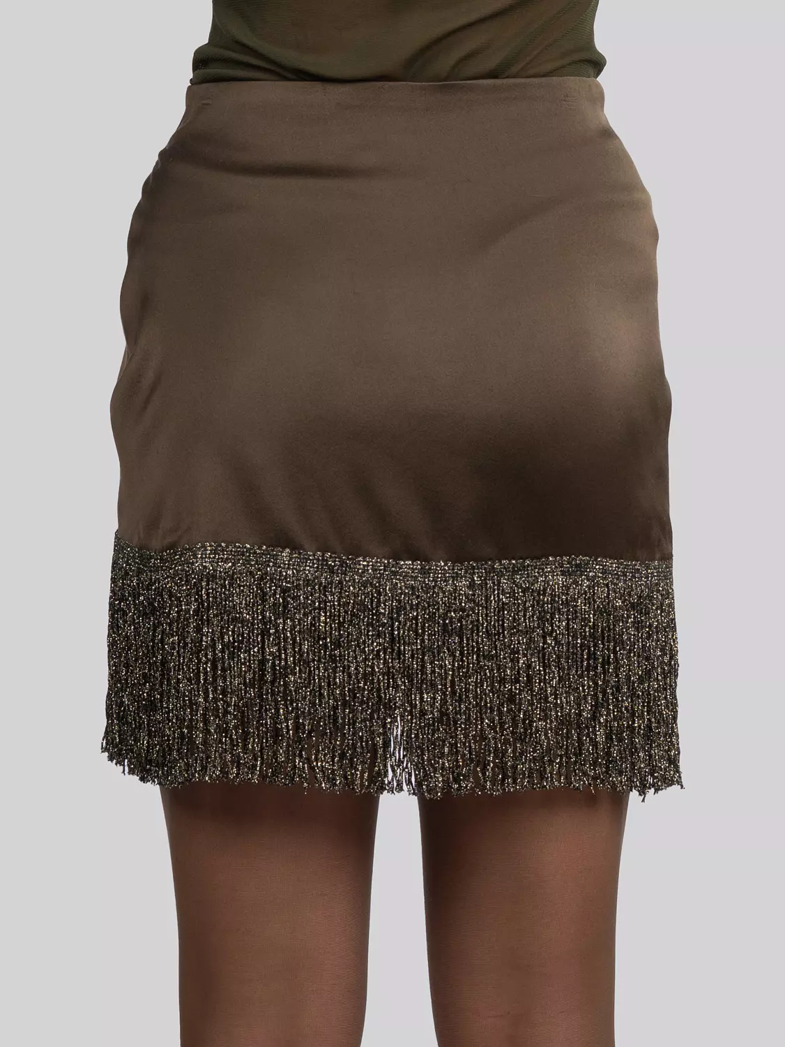 Draped Mini Skirt with Fringe Hem 3