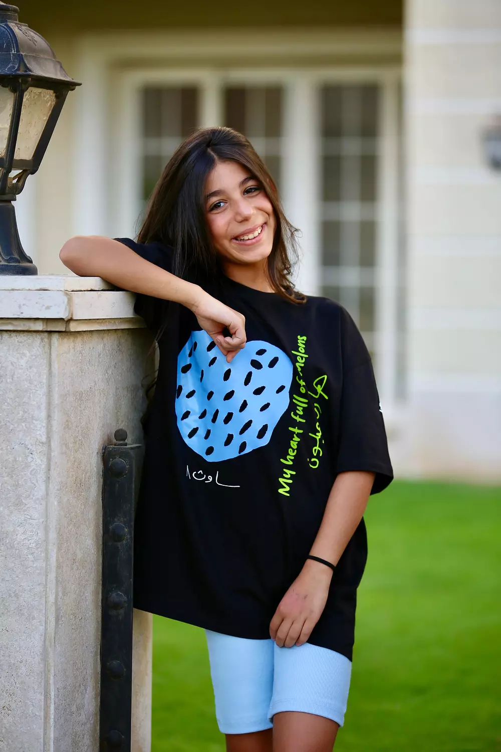 SOUTH Unisex HEART MELON Black cotton T-shirt image