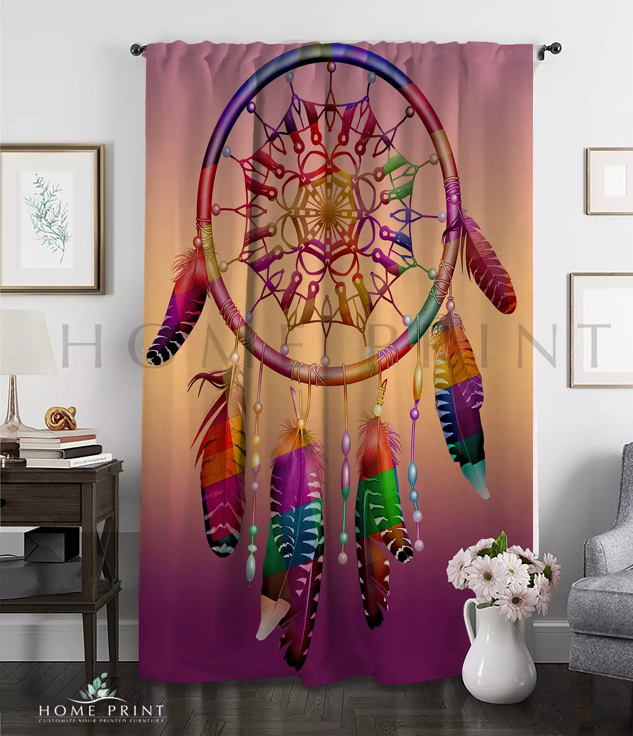 Velvet Curtain - Multi Color Dream Catcher - Degrade background  image