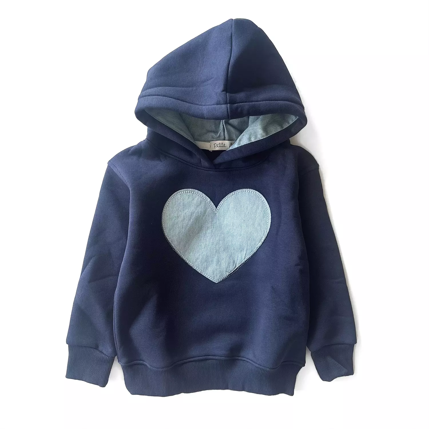 Denim Heart Applique Cotton Fleece Hoodie   image