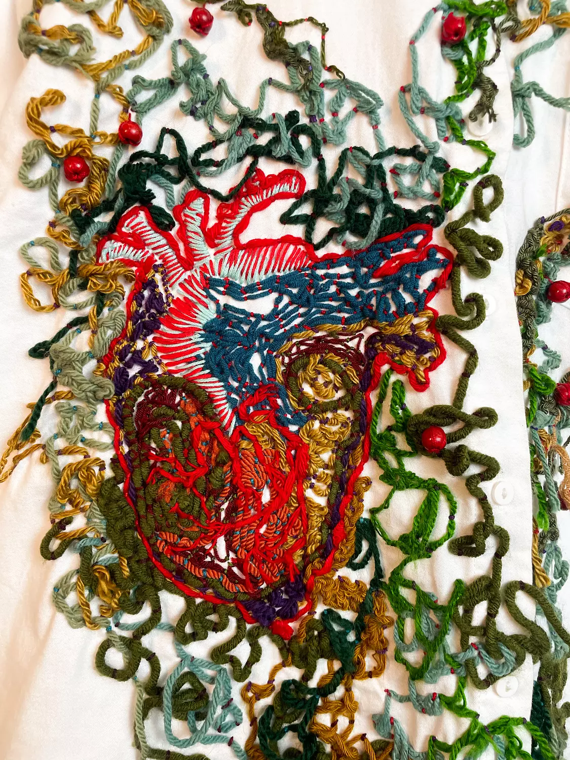 “The Heart of the tree ” Hand-Embroidered cotton Shirt hover image