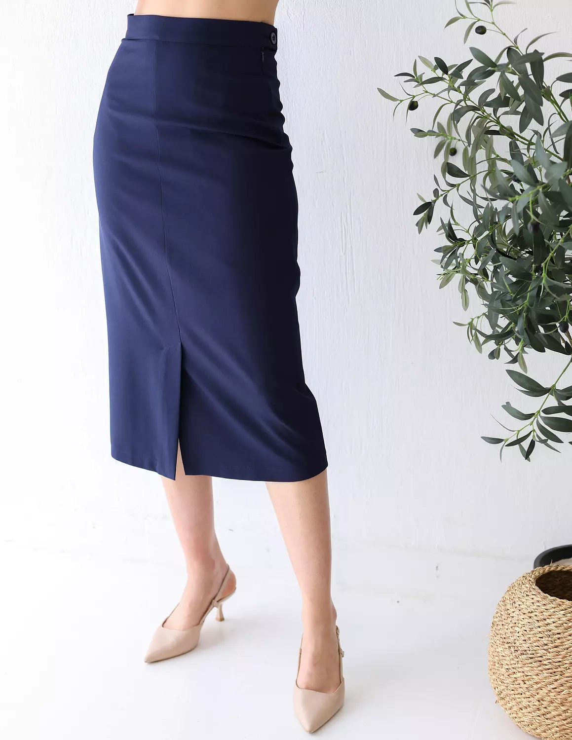 Navy Shadow Midi Skirt image