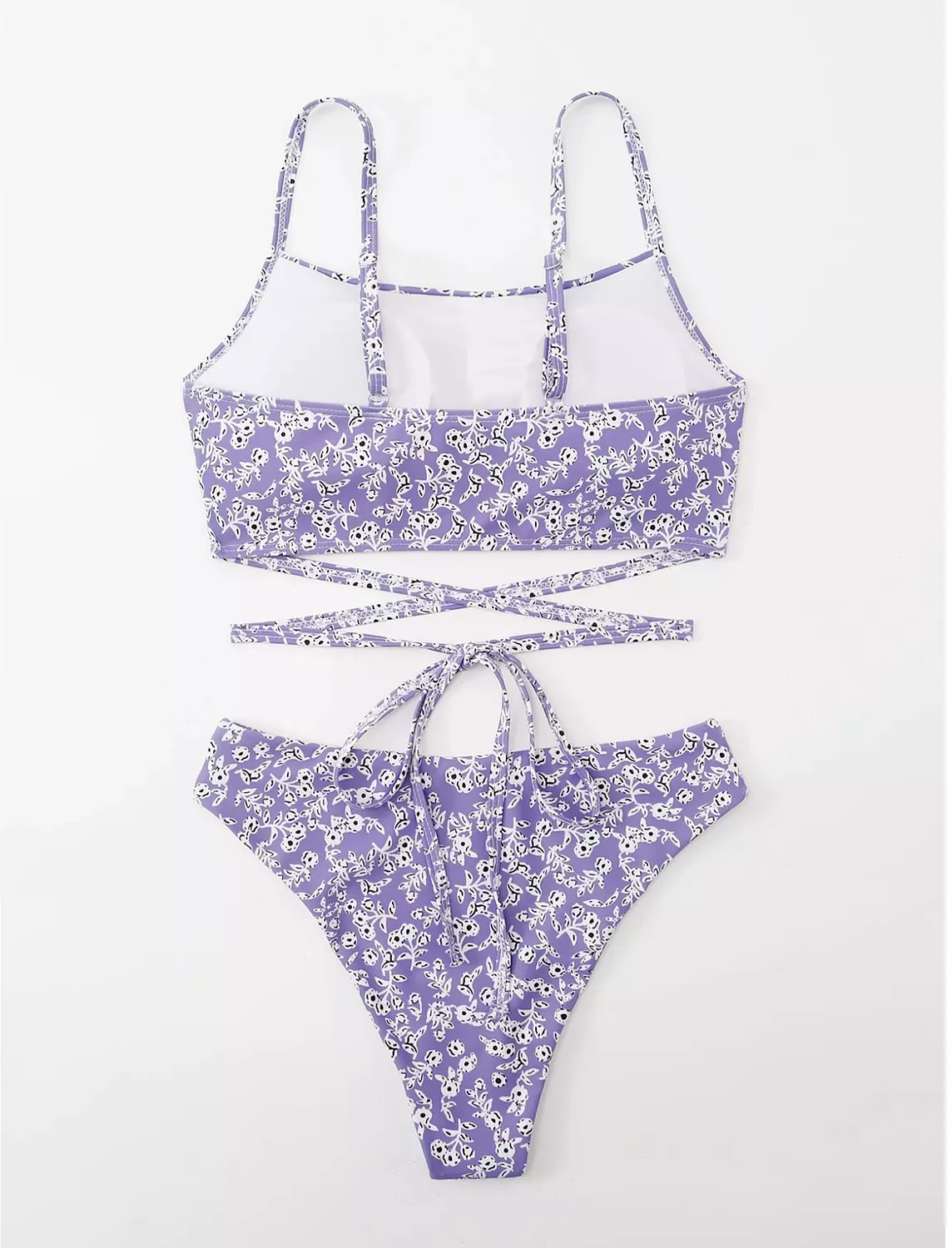 SHEIN Swim Summer Beach Ditsy Floral Crisscross Tie Back Bikini hover image