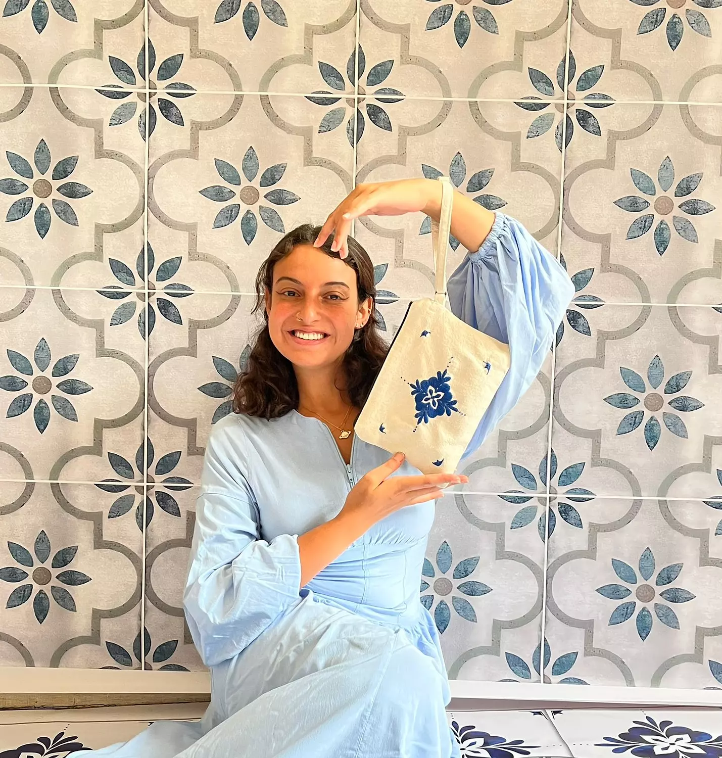 B A L A T! Hand-embroidered Egyptian Tile Pouch for those who carry culture in style.    image