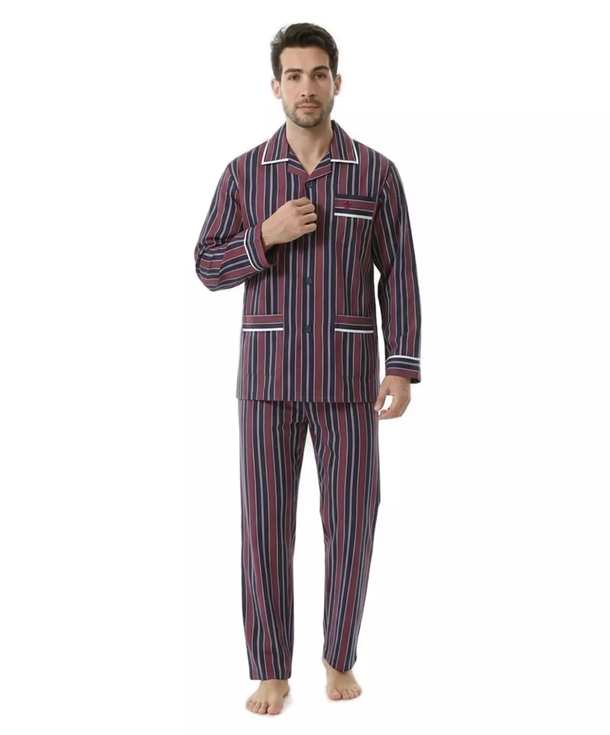 بيجاما رجالي مقلم كم طويل - 2393- مخطط باللون الازرق الغامق*نبيتي image