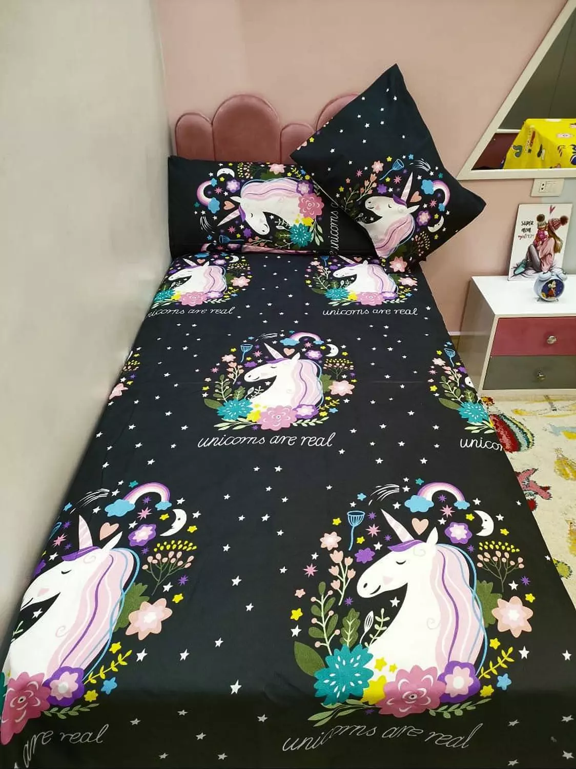 Black unicorn children's bedding set 1