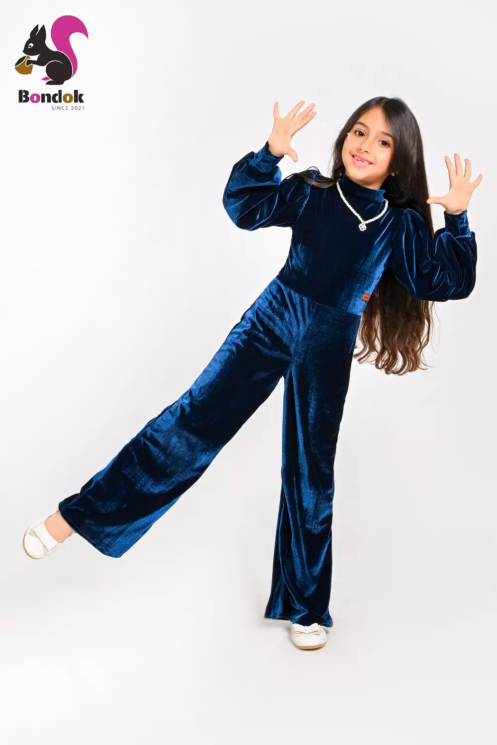 Girls Velvet Jumpsuit, Long Sleeve Wide Leg 10