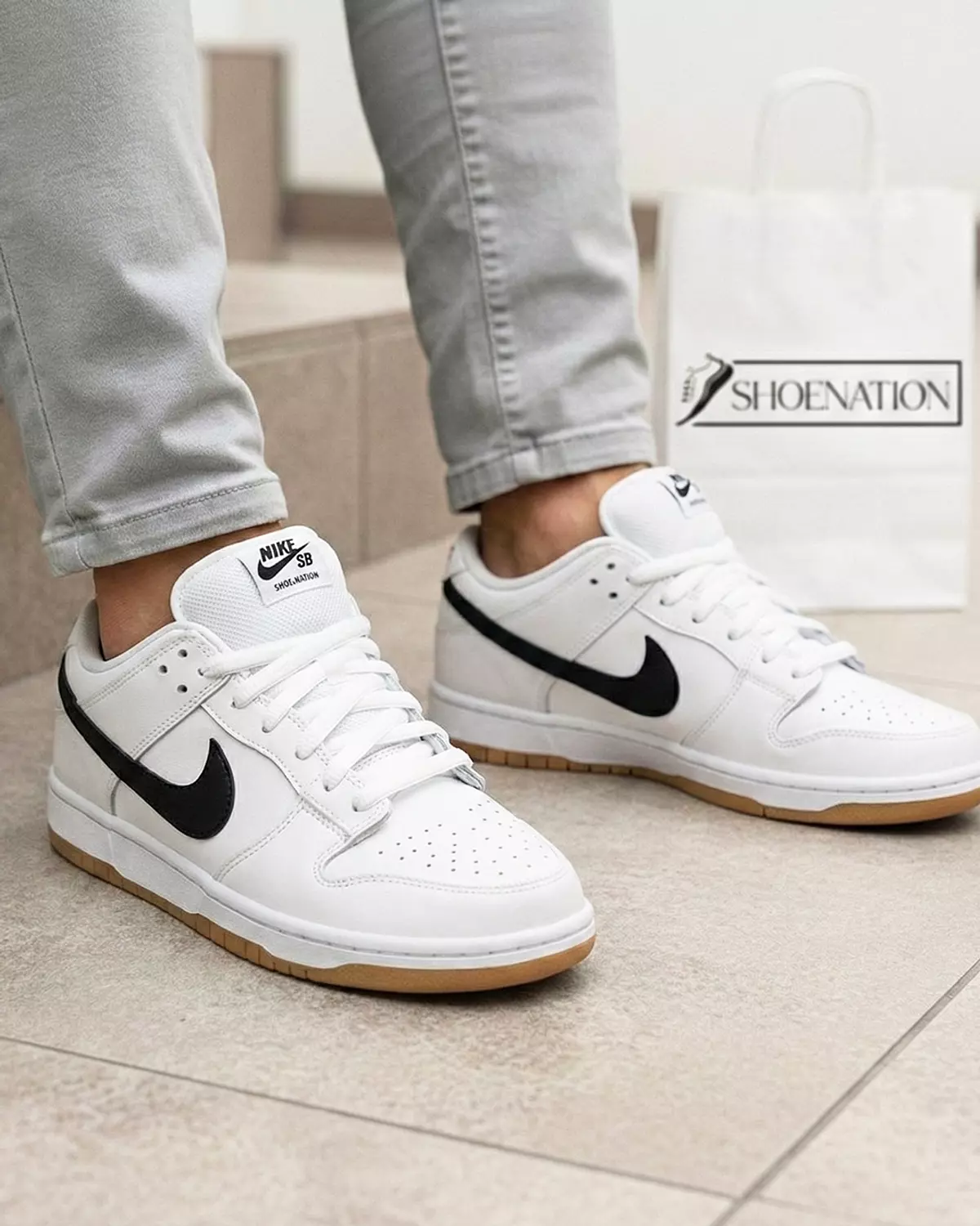 Nike SB Dunk Low White Black Gum image
