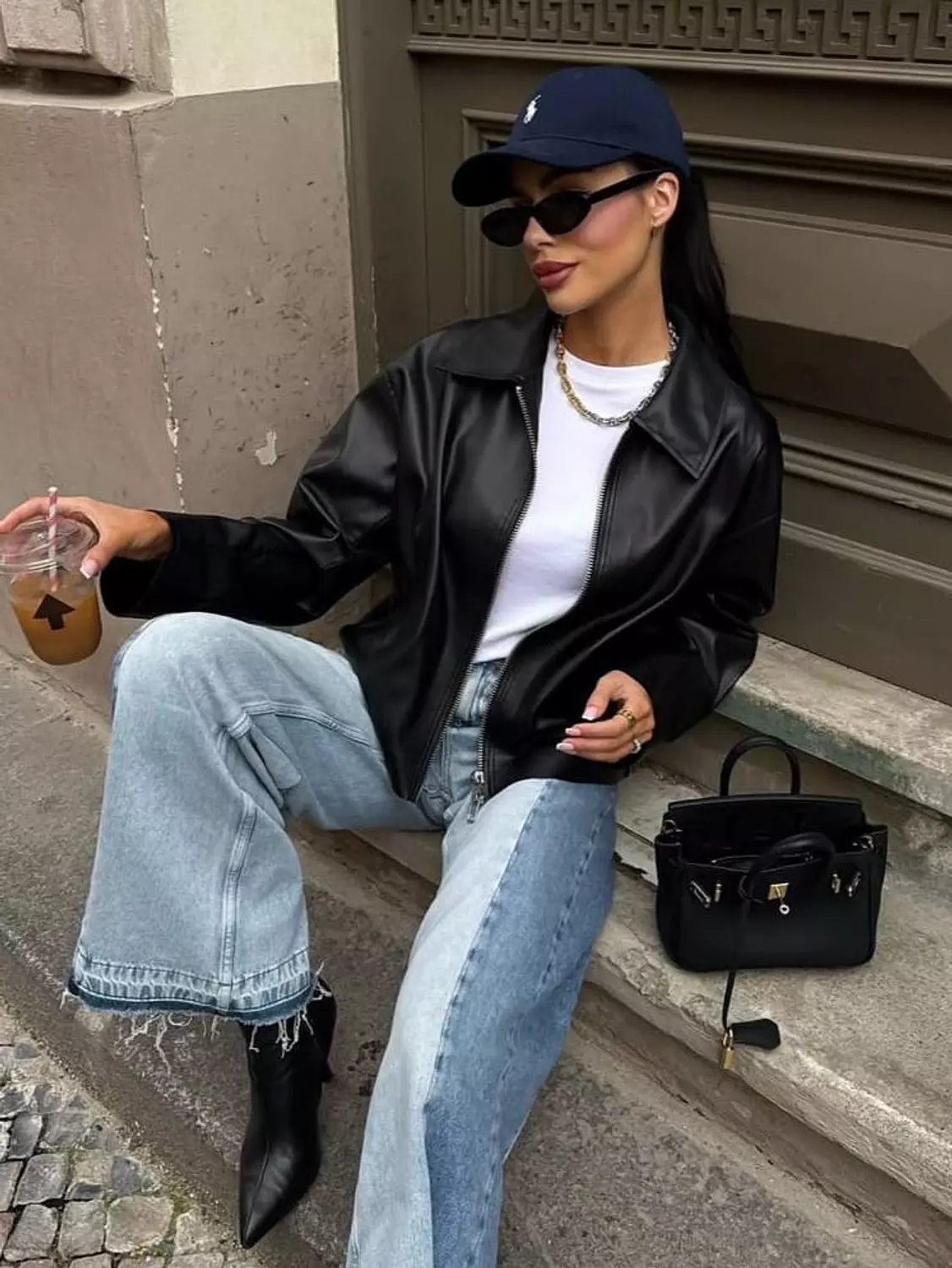 Faux Leather Zip-Up Jacket