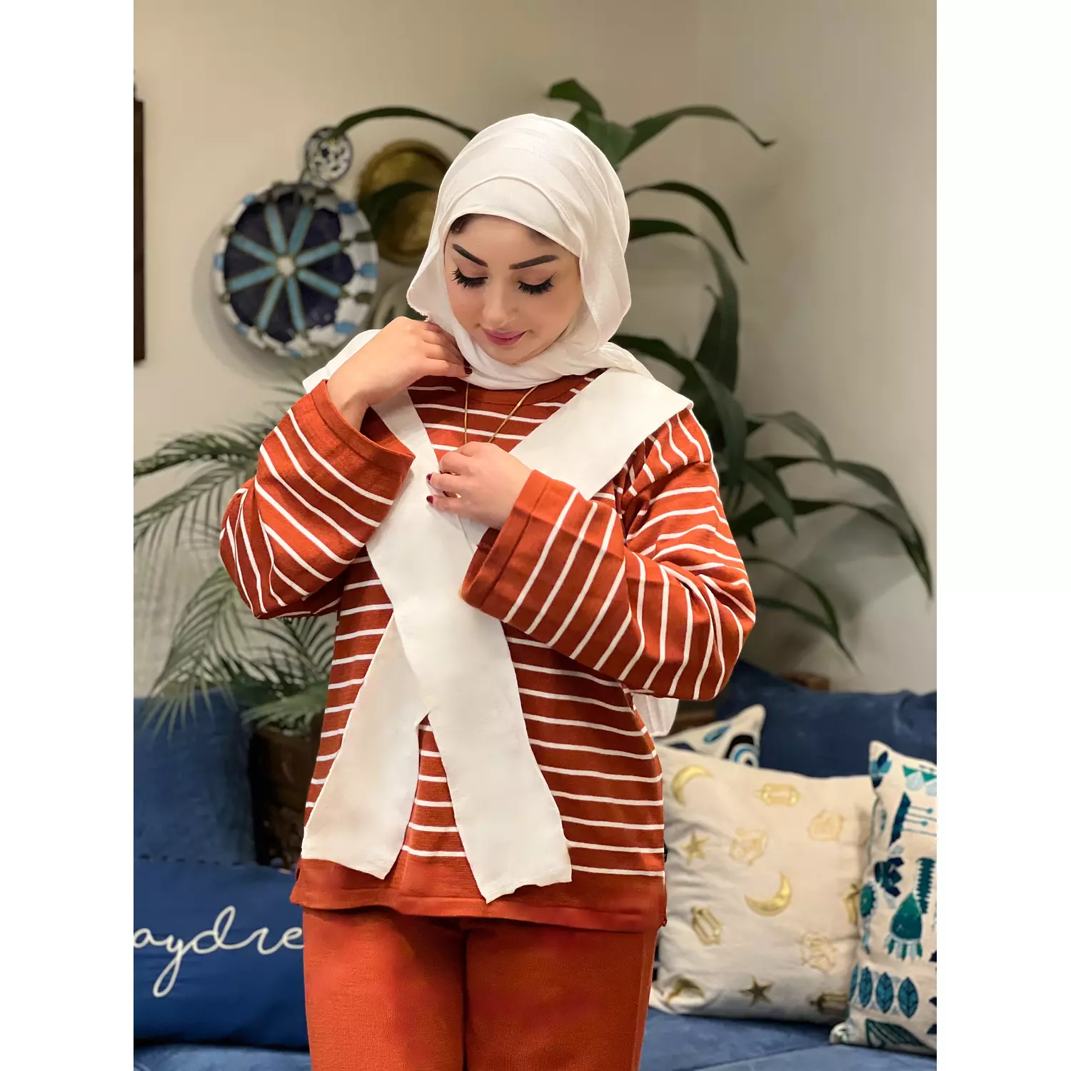 Knitted Set - Brick Red and Off White -2nd-img