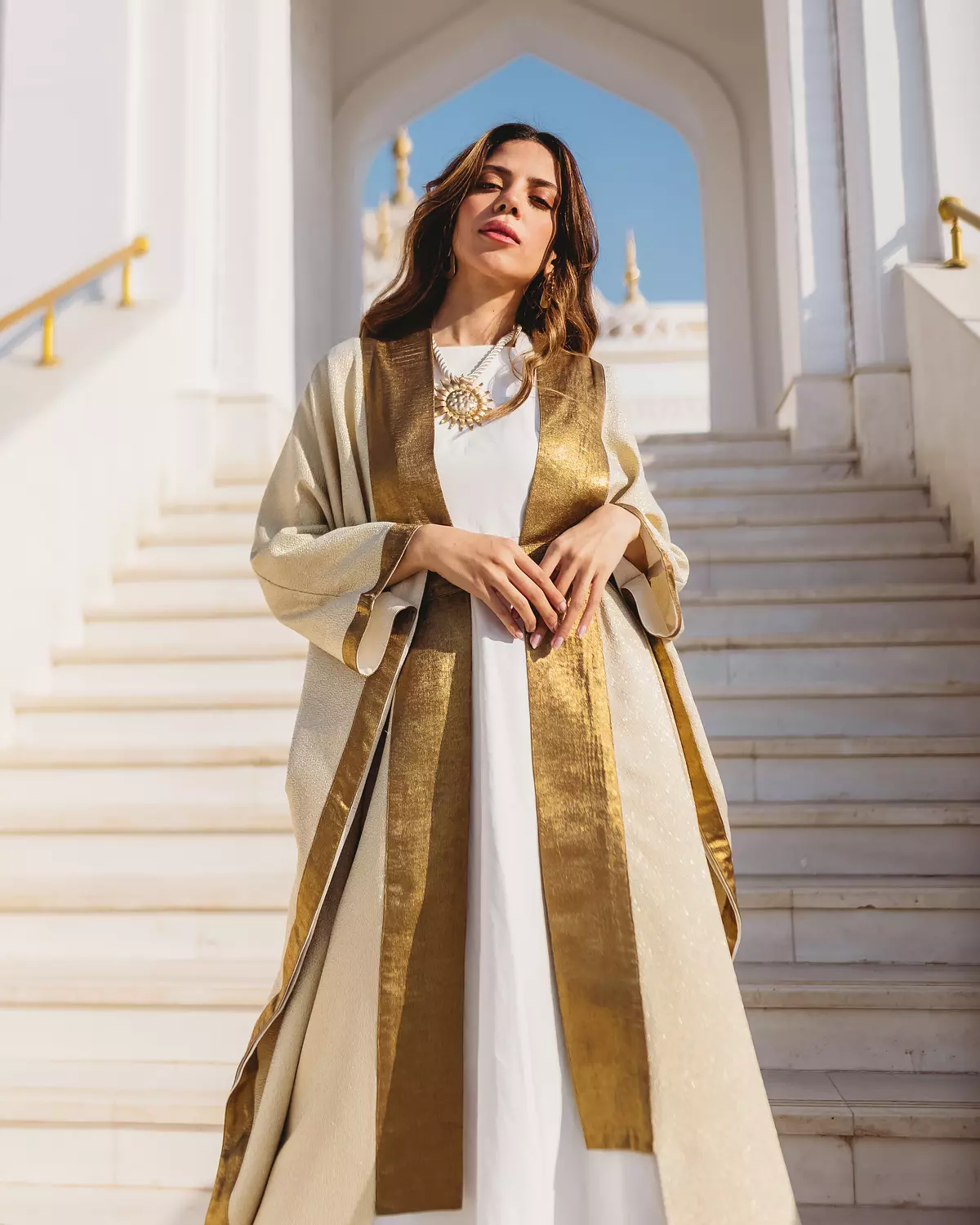 White/Gold Butterfly Kaftan 2