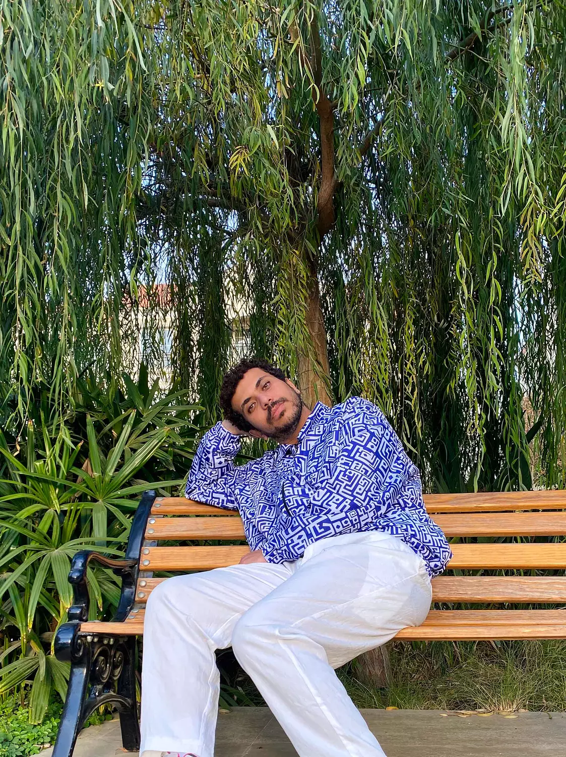 Ethnic Blue & White Unisex Bomber Jacket 1