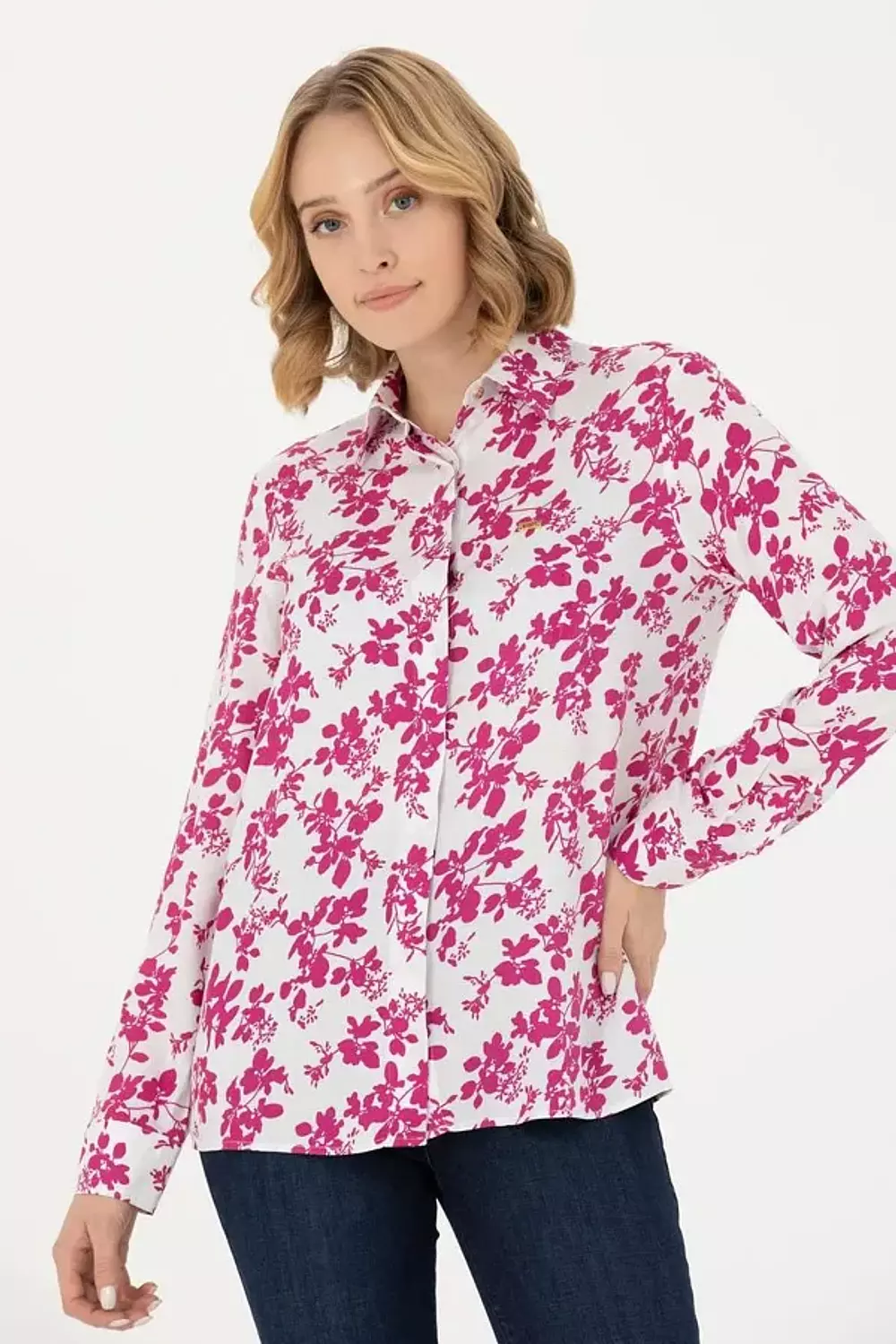 U.S. Polo Assn. Women’s Floral Shirt – Fuchsia Print image