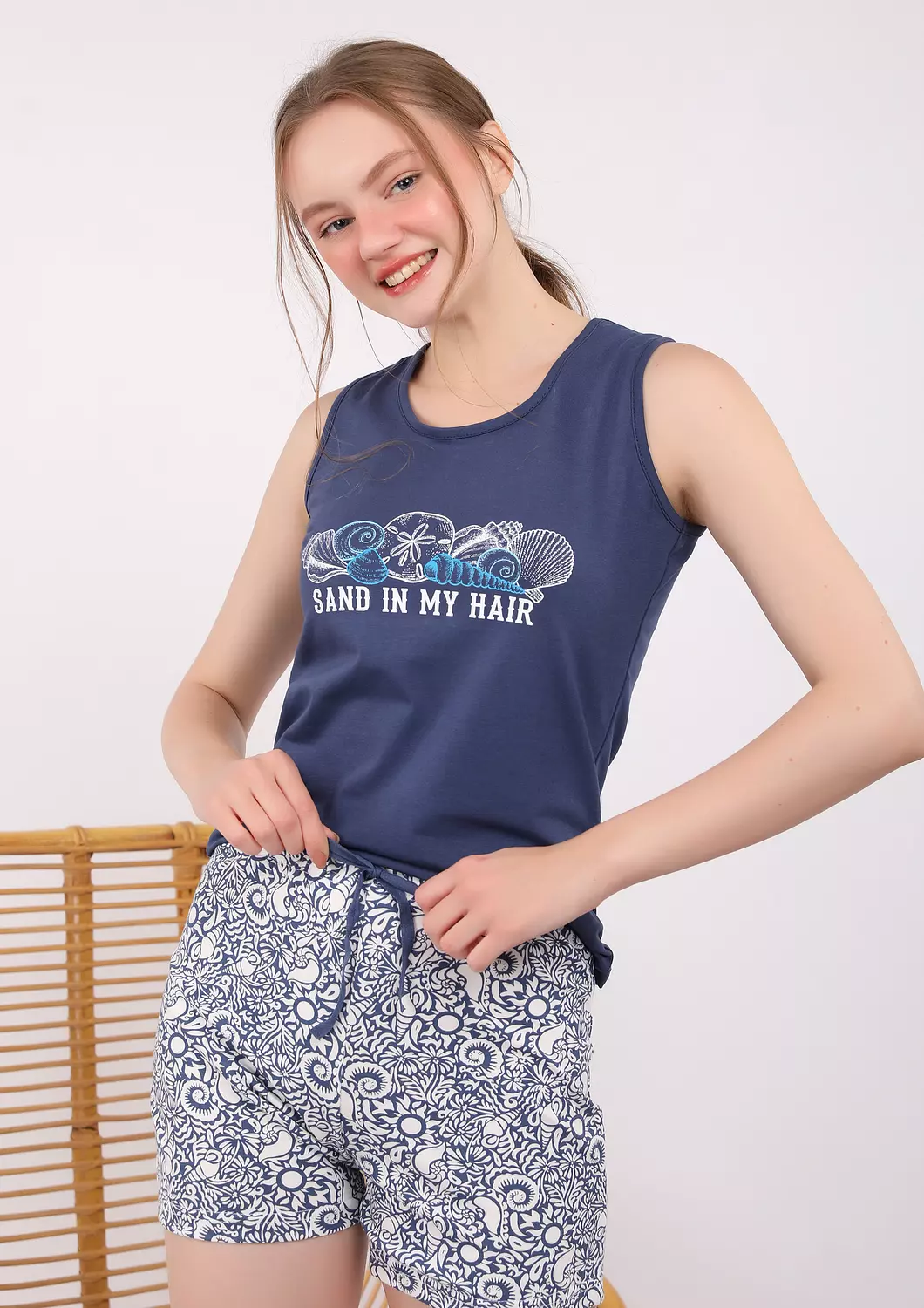S202 Coastal Breeze Seashell Short Pajama Set 2