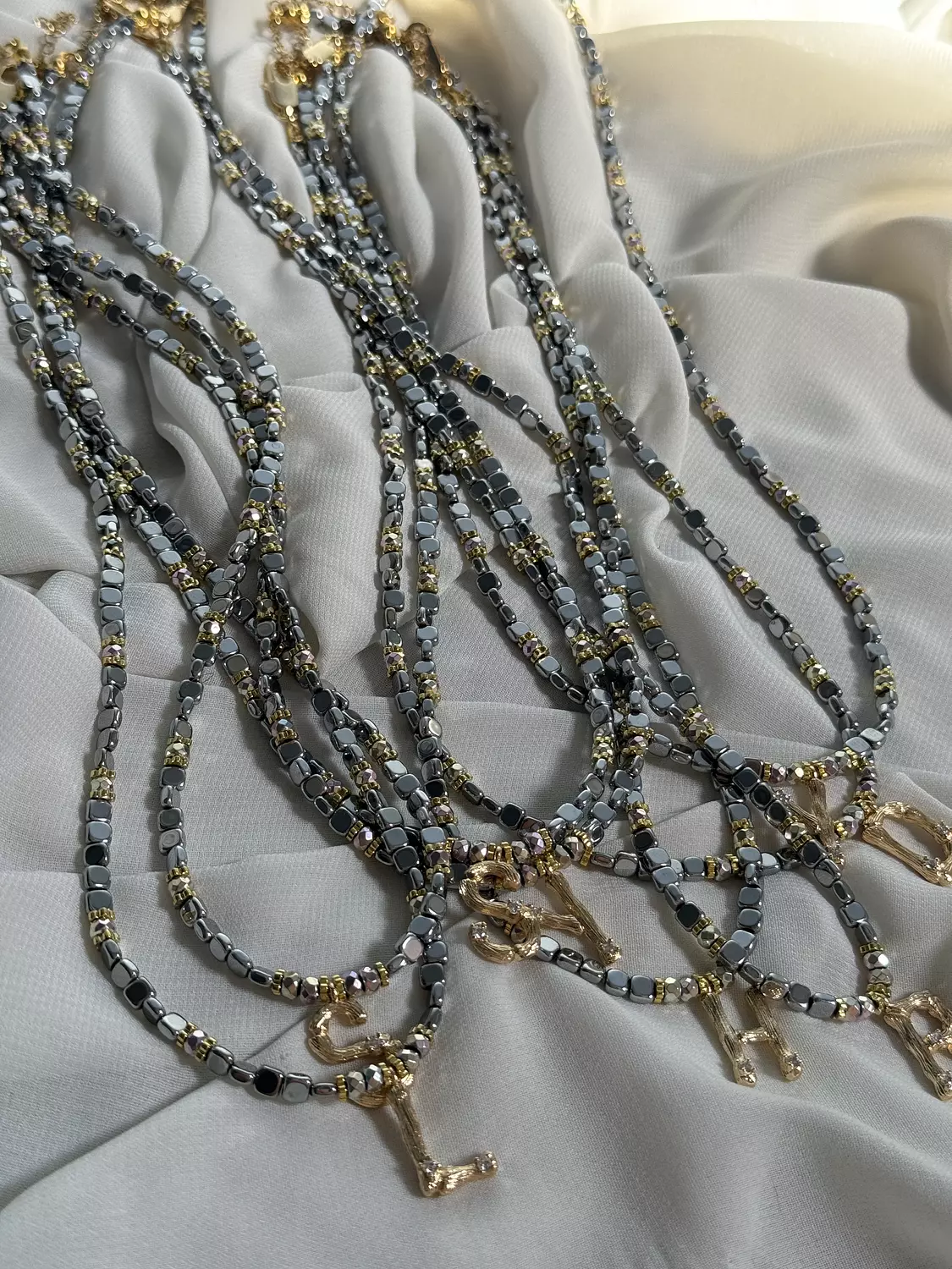 Hematite Letter Necklace " Silver Square " ( By Order ) image