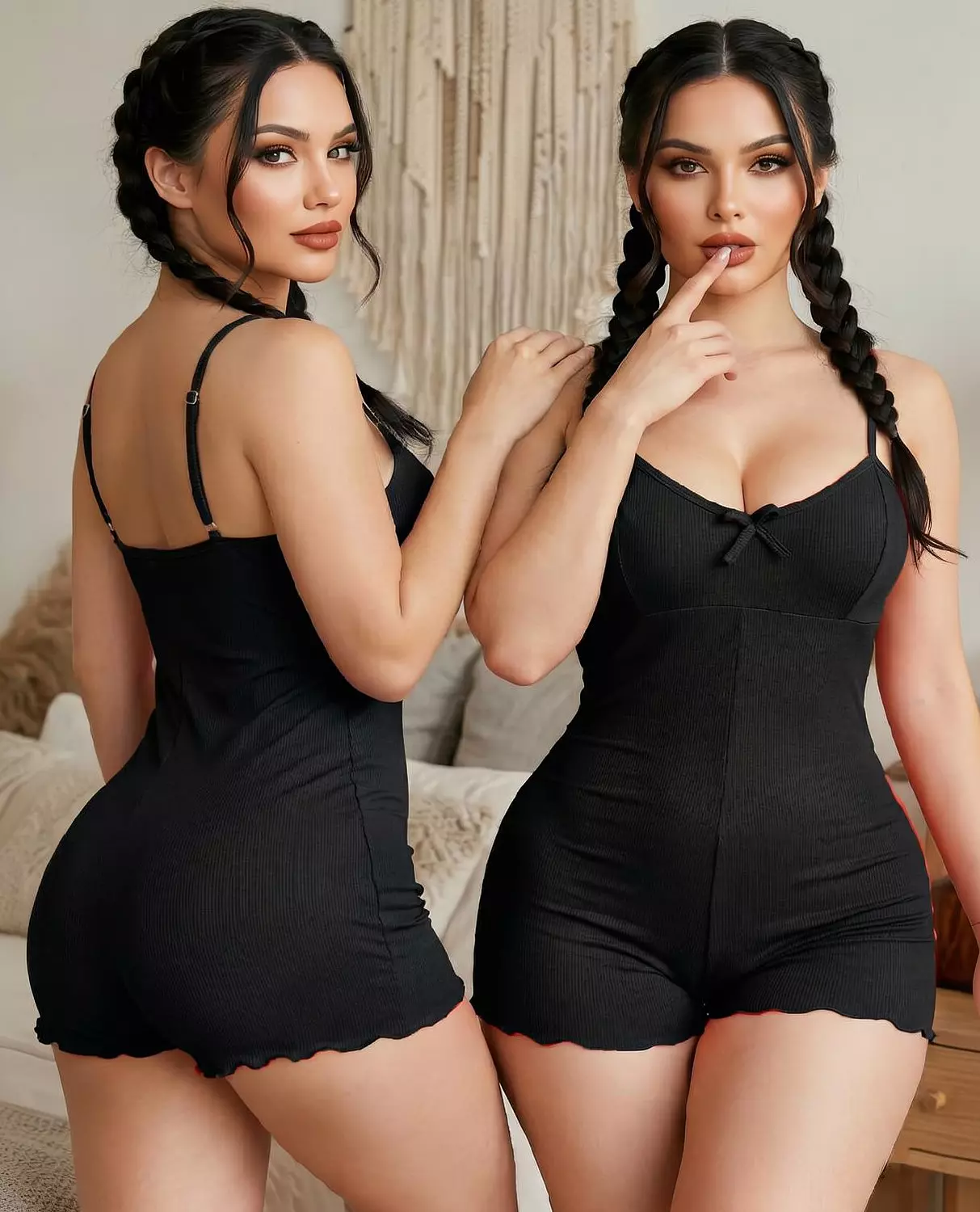 Ribbed Romper Lingerie with Bow Detail 3