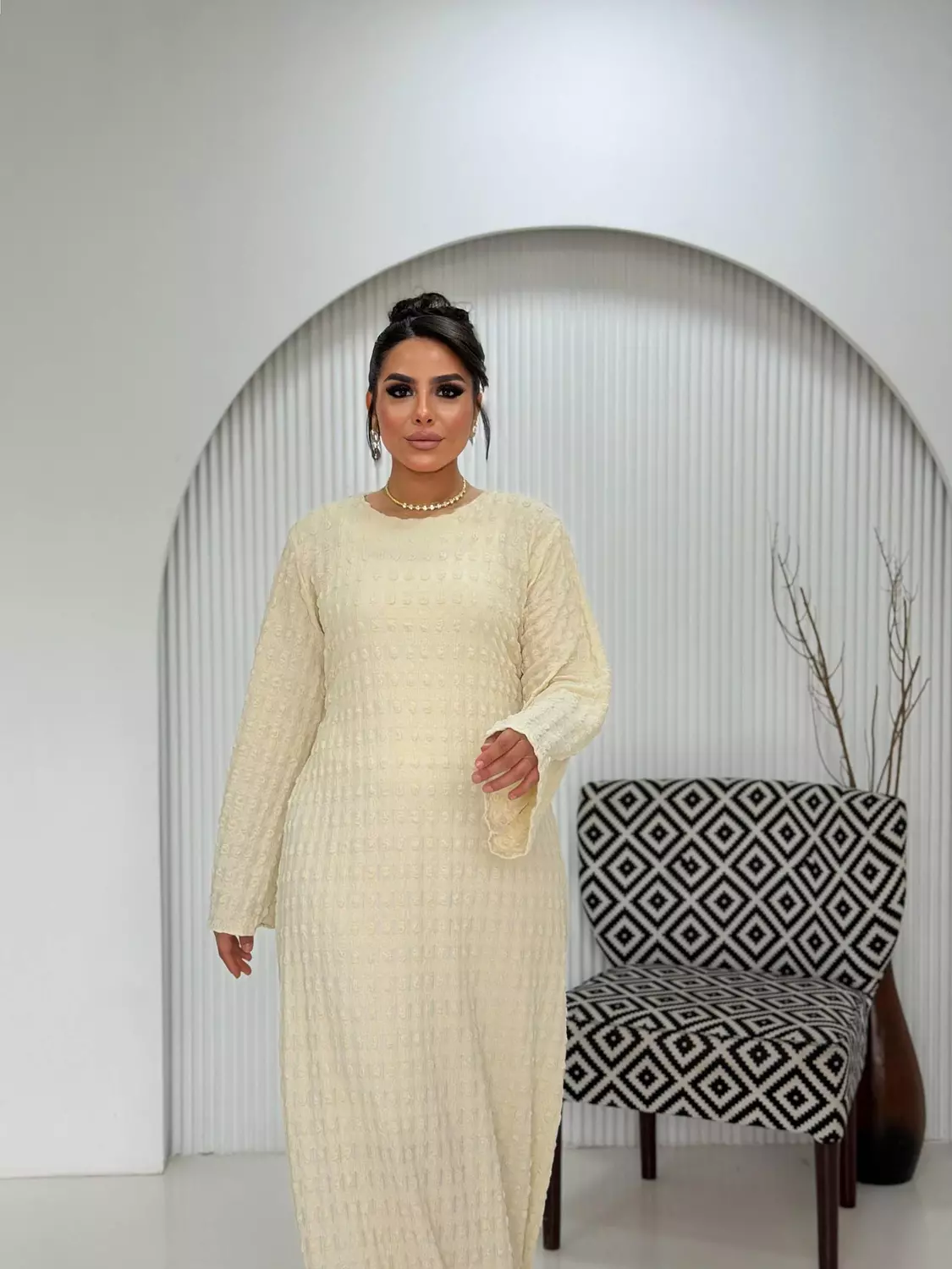 Allure Textured Dress In Butter Cream  image