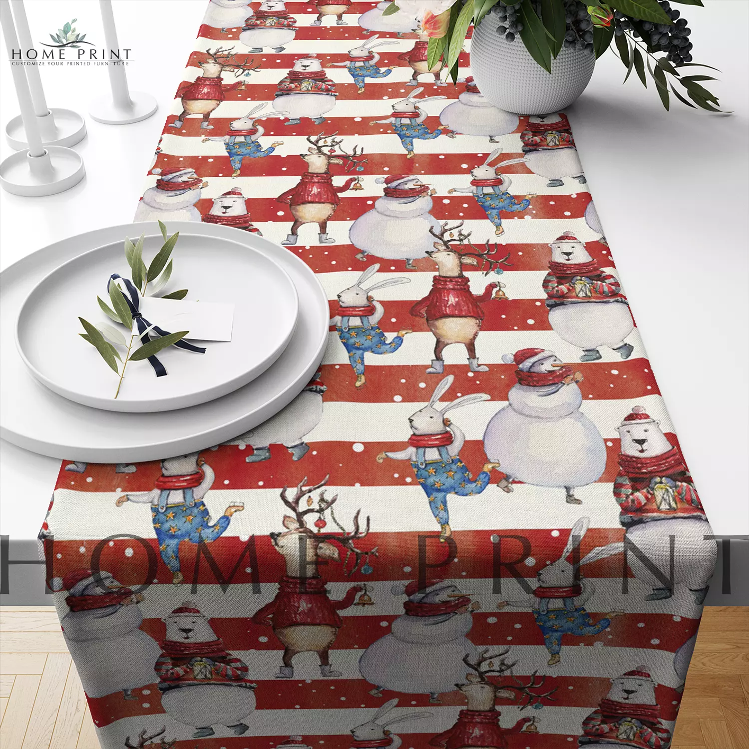 Christmas Runner -SnowMan and Animals - Christmas Design image