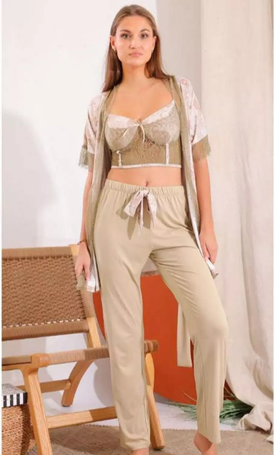 Tan 3-piece pajamas image