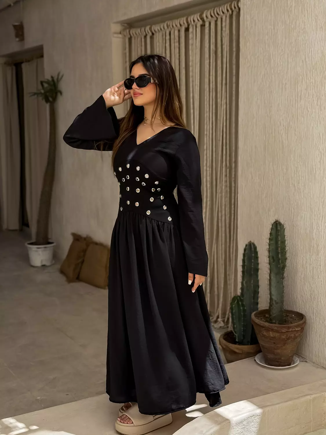Eyelets sleeves dress hover image