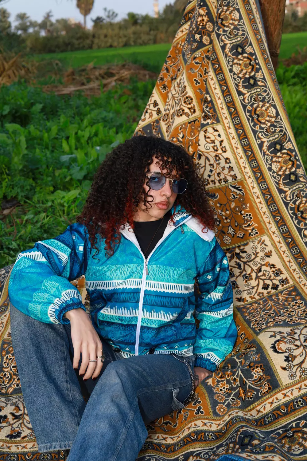 Hooded Cropped Ethnic Patterned Bomber Jacket 2