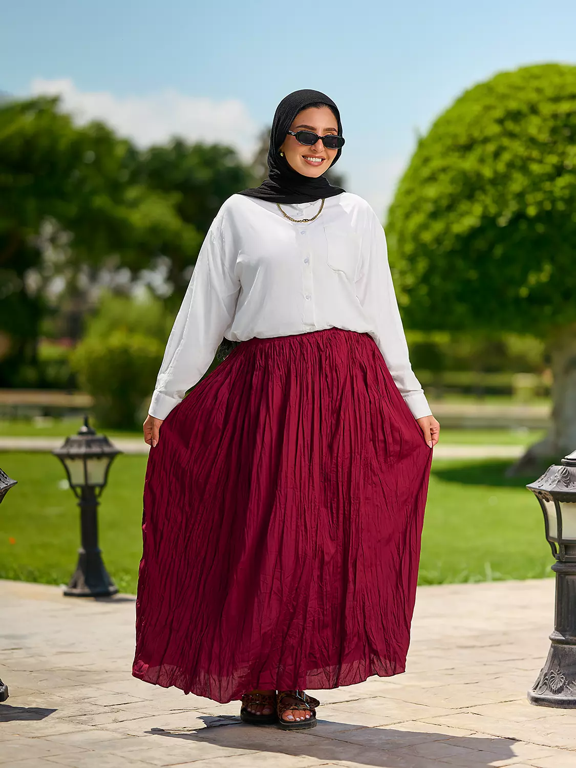 Crunchy skirt maroon  2
