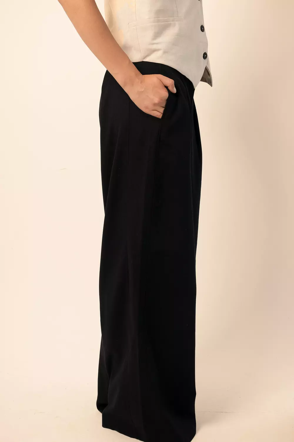 Linen Blend Darted Trousers - Black hover image