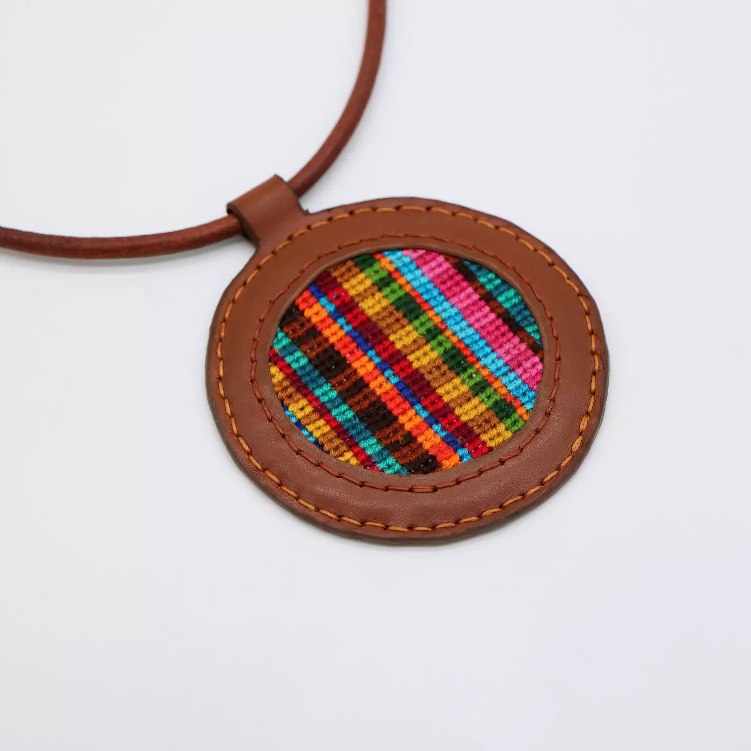 Genuine leather necklace with colorful Cross-stitching. image