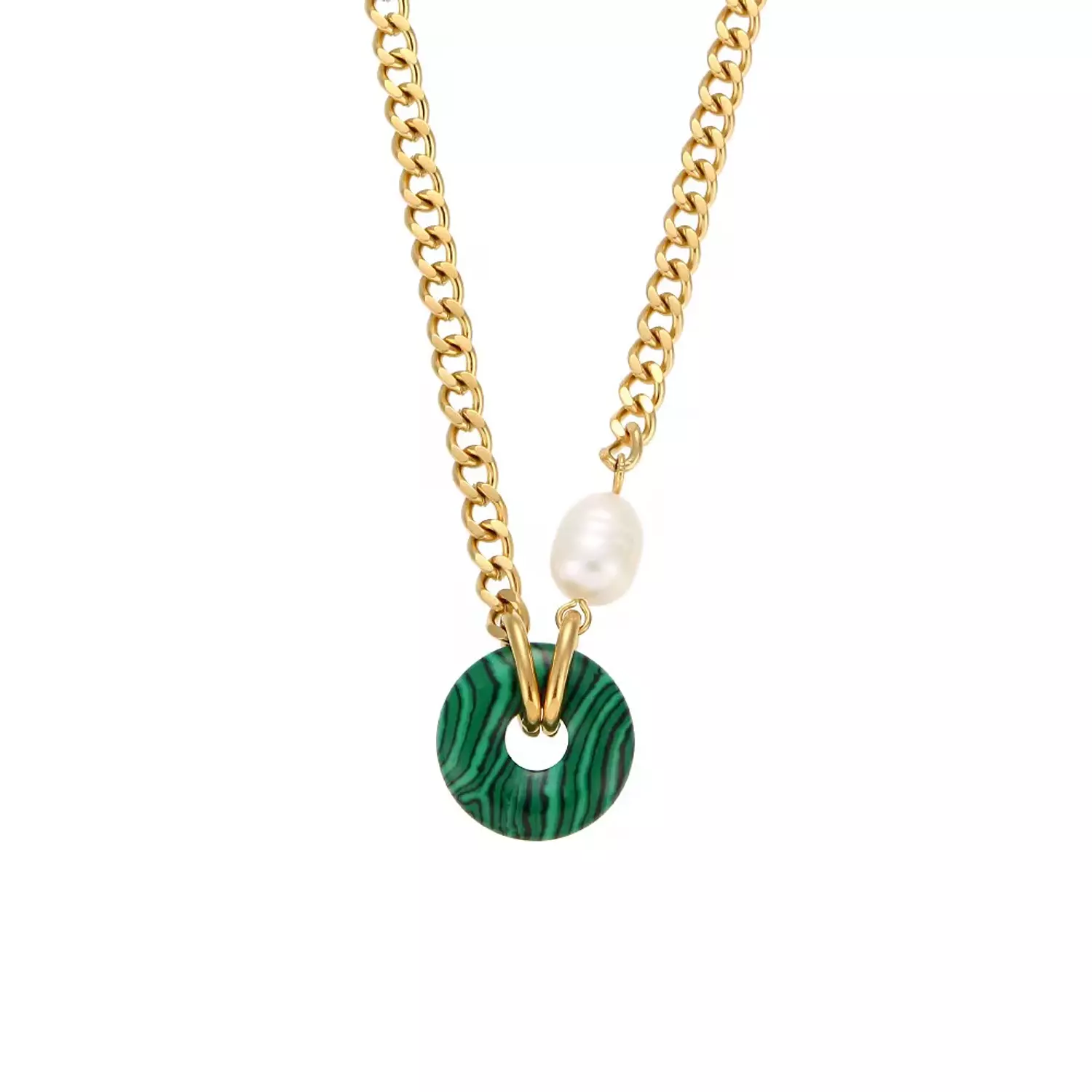 Fresh water pearl with natural green stone necklace 2