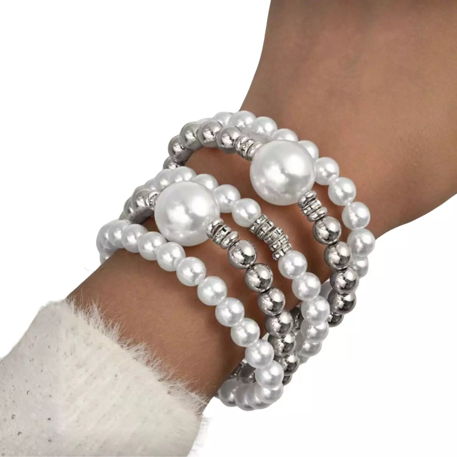 5 Pc Style Vintage Faux Pearl Bracelets Set image