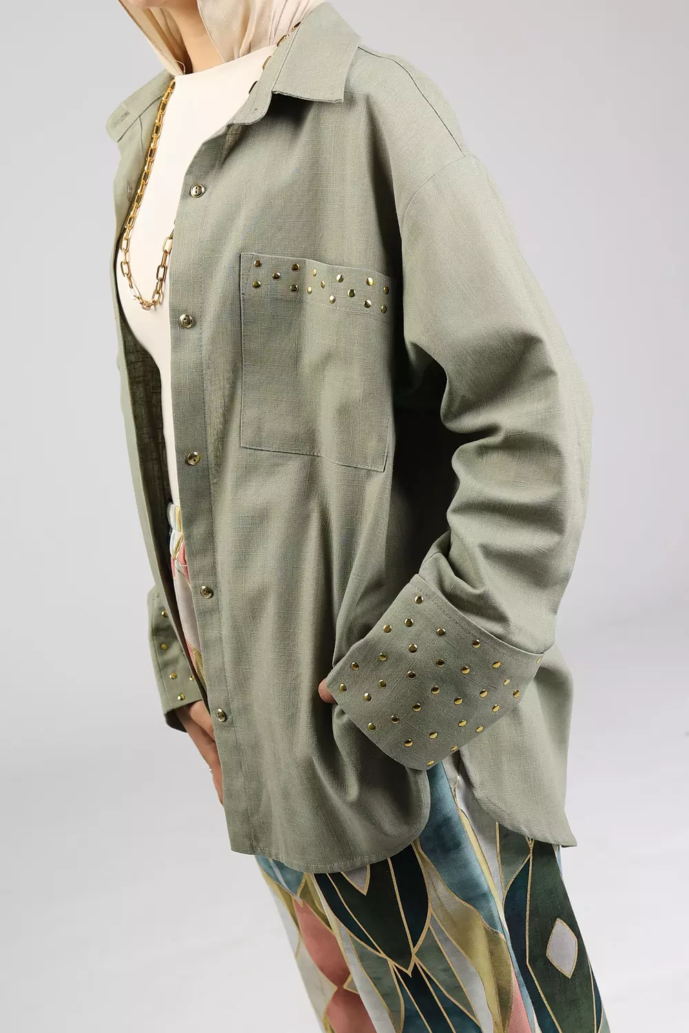 Olive studded linen shirt 10
