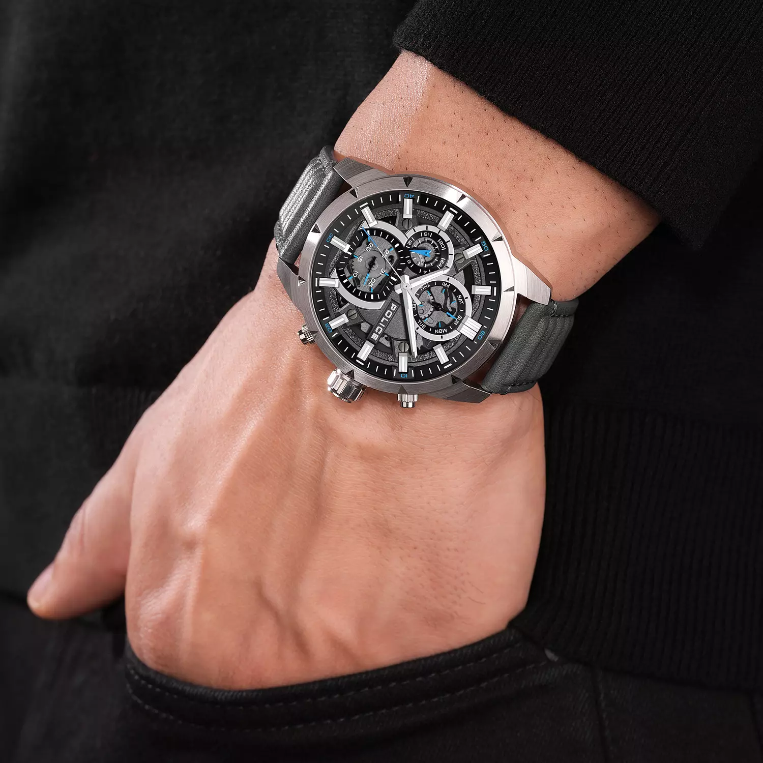 POLICE NEIST SILVER GREY DIAL LEATHER MEN'S WATCH PEWJF0021802 4