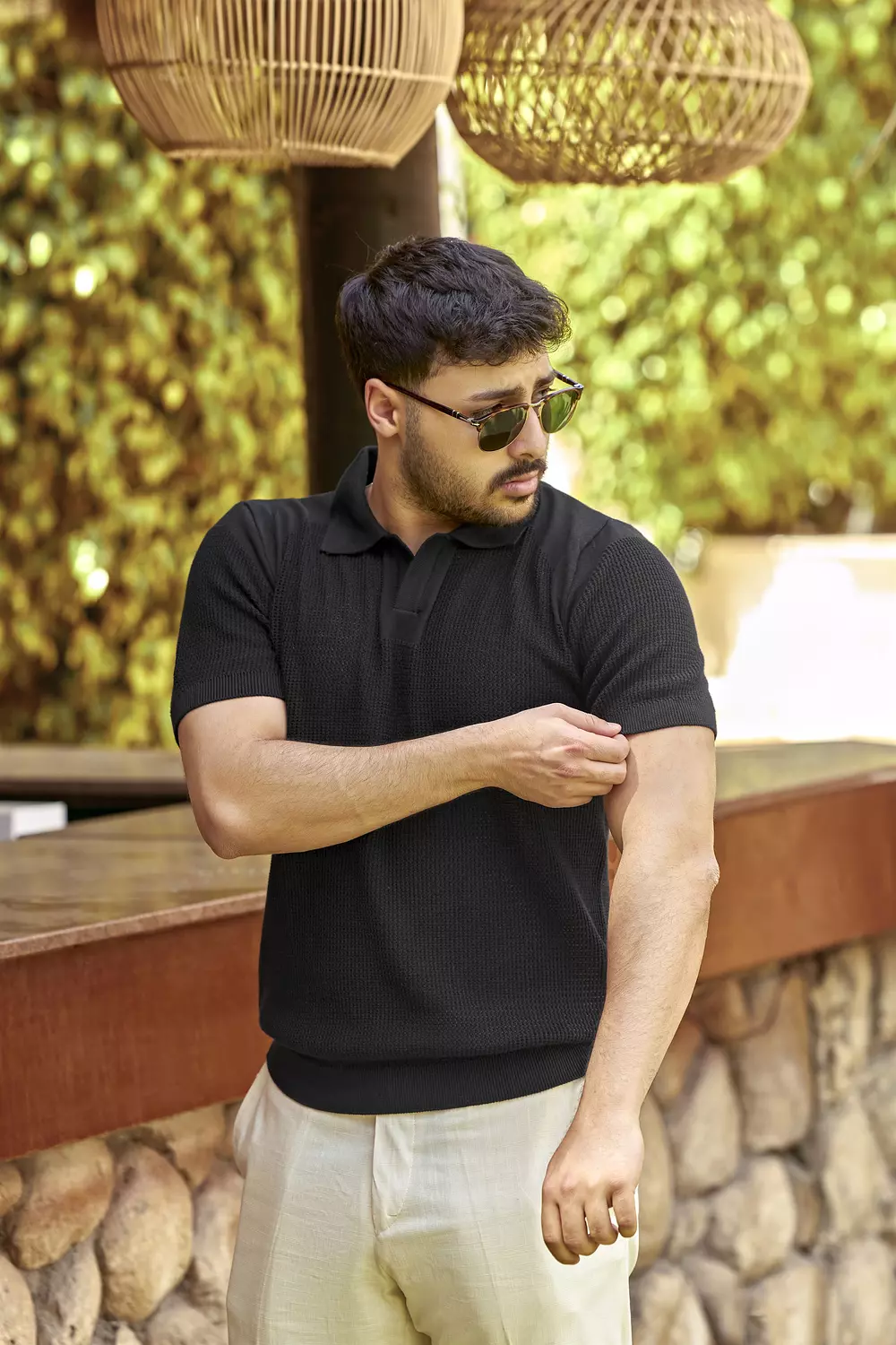 Men’s Classic Black Textured Polo Shirt 3