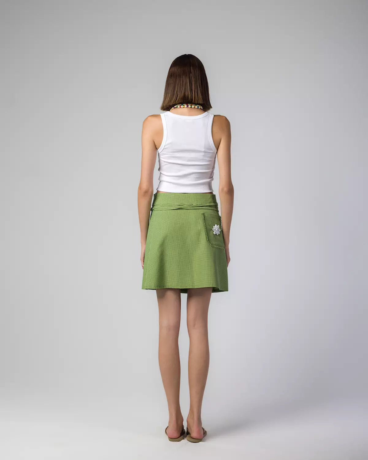 GREEN CHECKS MINI WRAP SKIRT hover image