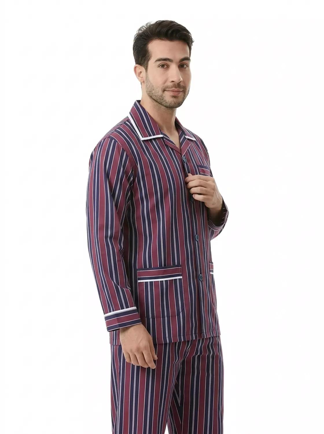 بيجاما رجالي مقلم كم طويل - 2393- مخطط باللون الازرق الغامق*نبيتي 3