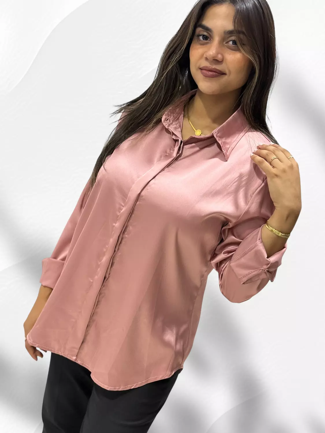 Fashion Satin Shirt- Pink 1