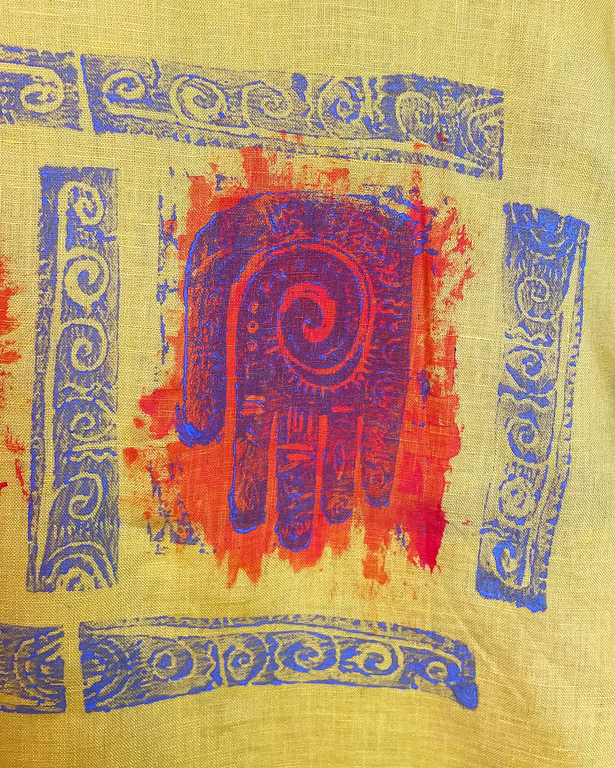 Hand -printed yellow linen top  6