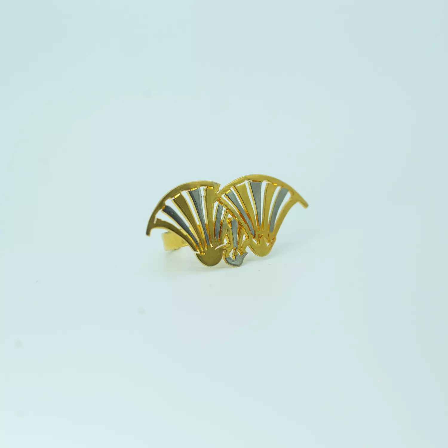 Hand-carved copper ring, gold and platinum plated, free size, lotus flower 3