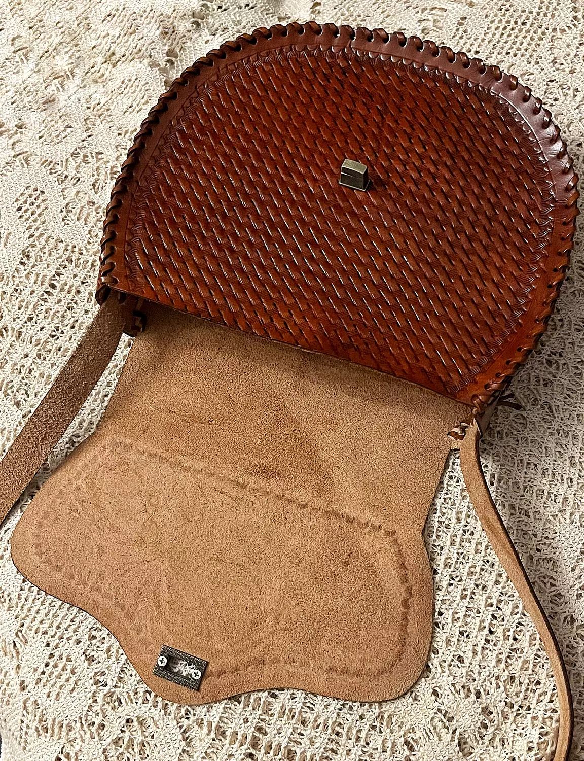 Floral round basket bloom tooled leather bag 8