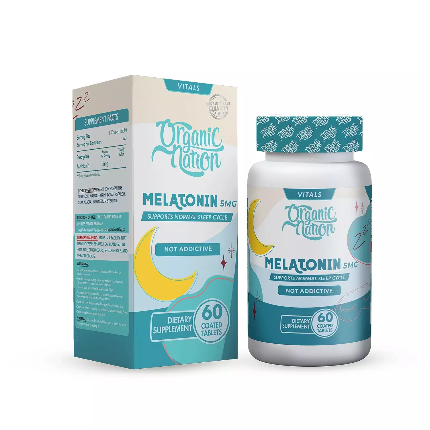 Organic Nation, Melatonin, 5mg, 60 Tablet, 60 servings image